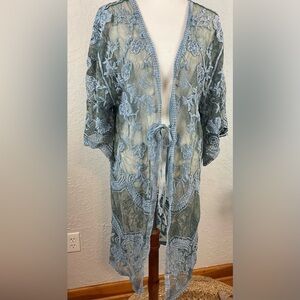 The Shabby Tree Blue Embroidered Lace Kimono Cover Up size Large (F)